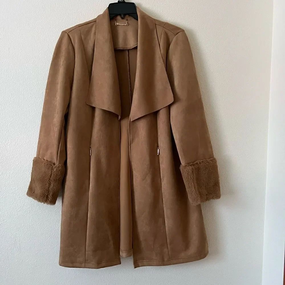 T Tahari Women Suade  Open front Coat XL